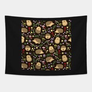 Hedgehogs amid woodland plants and flowers Tapestry