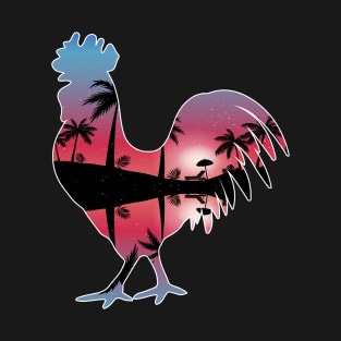 Chicken Beautiful Sunset Beach Palm Tree T-Shirt