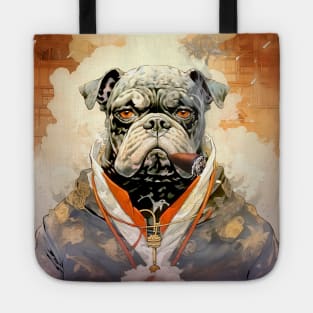 Cigar Smoking Bulldog: Nothing Bothers Me When I'm Smoking a Cigar on a Dark Background Tote