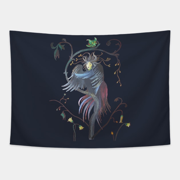 Gamayun Half Woman Half Raven Prophetic Creature Tapestry by taiche