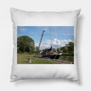 Old sailboat at the dock in Söderköping, Göta Canal in Sweden Pillow