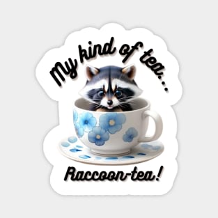 Cute Raccoon Blue Floral White Tea Cup And Saucer Magnet