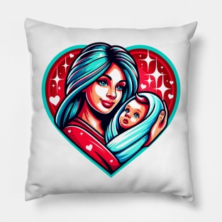 Mother's day, Motherhood Love Heart T-Shirt, Mom and Baby Graphic Tee, Mother's Day Gift, Colorful Mommy and Me Shirt Pillow