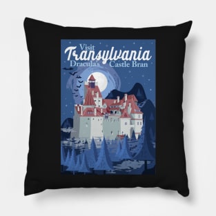 Travel Poster Transylvania, Bran castle, Dracula 2 Pillow