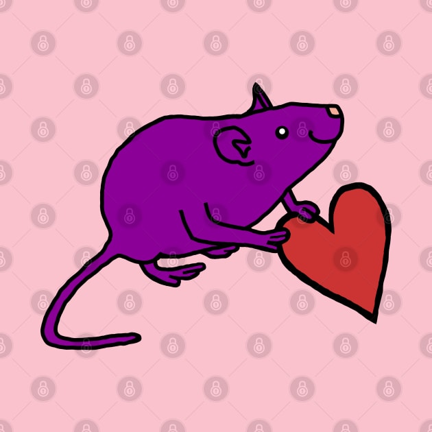 Purple Rat Holds Your Love Heart on Valentines Day by ellenhenryart