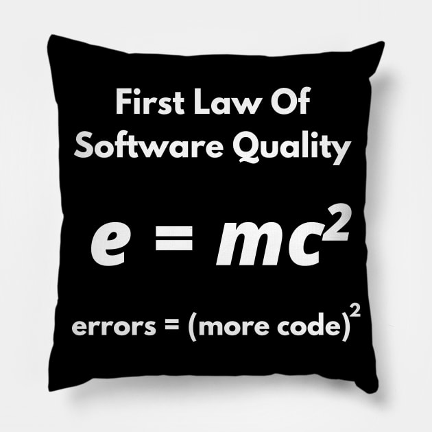 First Law Of Software Quality, errors equal more code, Developer and Coder Humor Pillow by Mohammed ALRawi