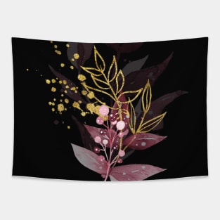 Pink and Gold Botanical Leaf Design Tapestry