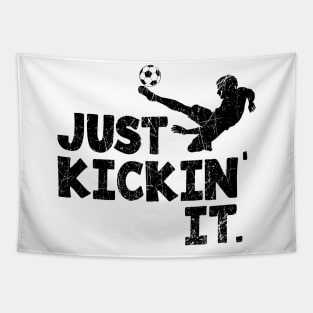 Soccer Just Kickin' It., Black  © GraphicLoveShop Tapestry