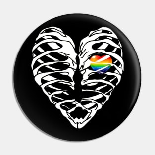 Rainbow Heart Ribcage TShirt - Halloween Skeleton LGBT Shirt Pin