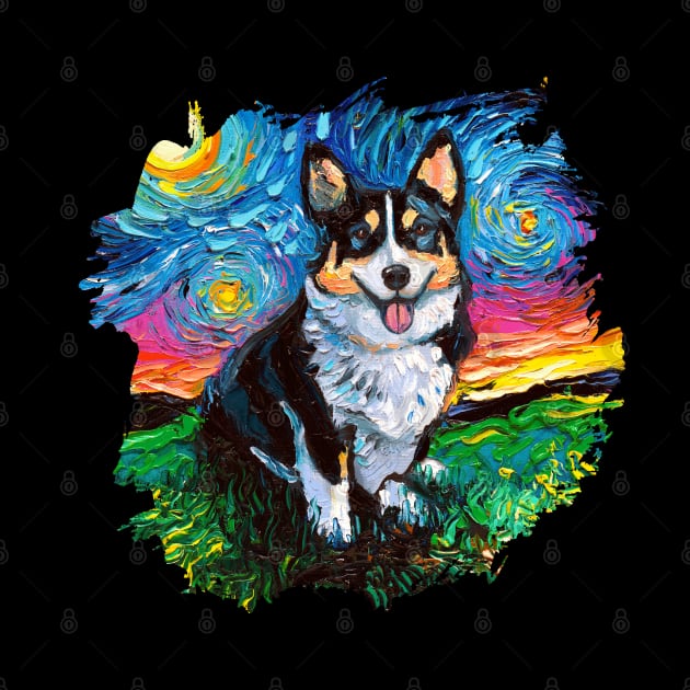 Tri Color Corgi Night with border by sagittariusgallery