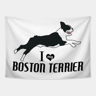 Boston Terrier Pattern in Blue Fun Boston Terriers Paw Prints and Bone Print Tapestry