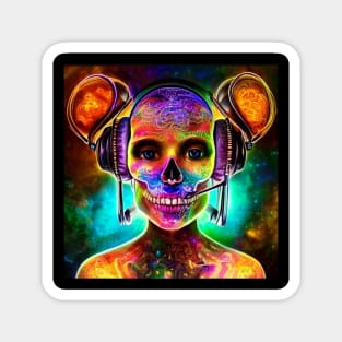 Musical Skull Listening To Music Magnet