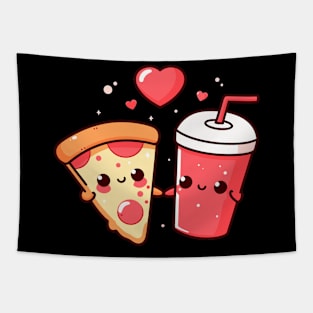 Kawaii Pepperoni Pizza Slice and Cola Drink with Hearts | Pizza and Chill | Pizza Lovers Tapestry