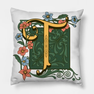 Art Nouveau Letter T, Ornamental Letter T, Art Deco Pillow