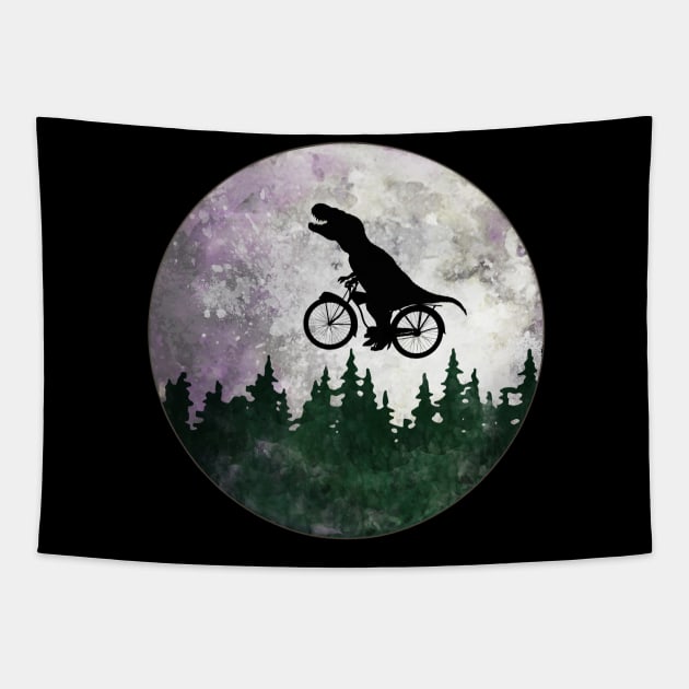 Dinosaur lover cyclist on the moon Tapestry by Collagedream