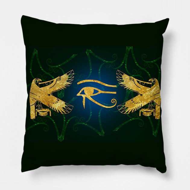 Eye of Horus Protected by Golden Falcons Pillow by CRWPROD