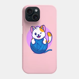 Cute Cat Playing Yarn Ball Cartoon Phone Case