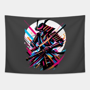 Electric Warrior: Neon Samurai Tapestry