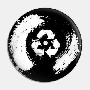 Earth Day: The Recycle Logo in the center of a Japanese Sumi Brush Enso (eternal circle)  on a Dark Background Pin