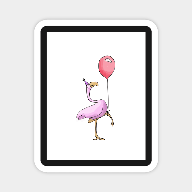 Flamingo with Balloon - Happy Birthday Magnet by trippyart