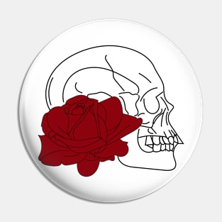 Skull and red rose white t-shirt, stickers, cases, notebooks, pillows, totes, masks Pin