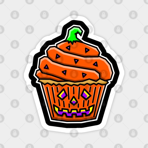 Spooky Jack-O-Lantern Cupcake - Orange Halloween Gift - Pumpkin Cupcake Magnet by Bleeding Red Paint