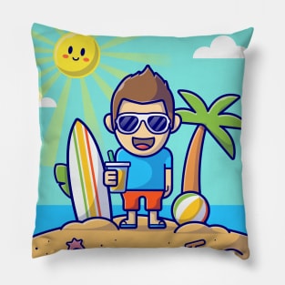 Cute Boy On the Beach In Summer Day Pillow