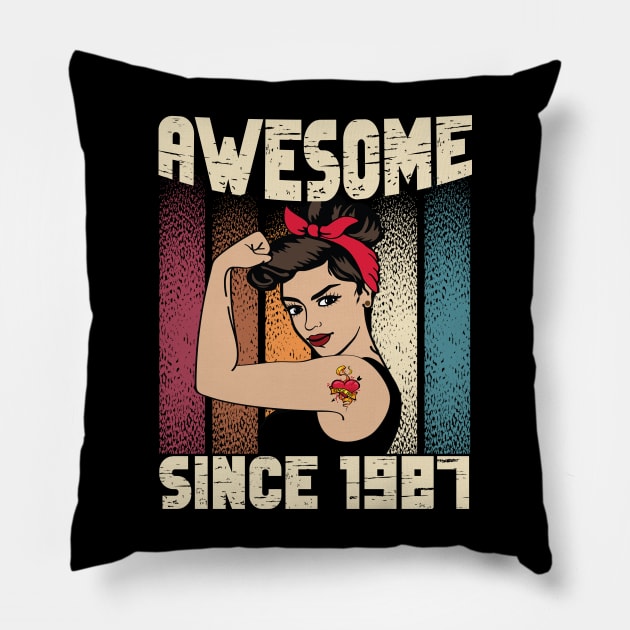Awesome since 1987,35th Birthday Gift women 35 years old Birthday Pillow by JayD World