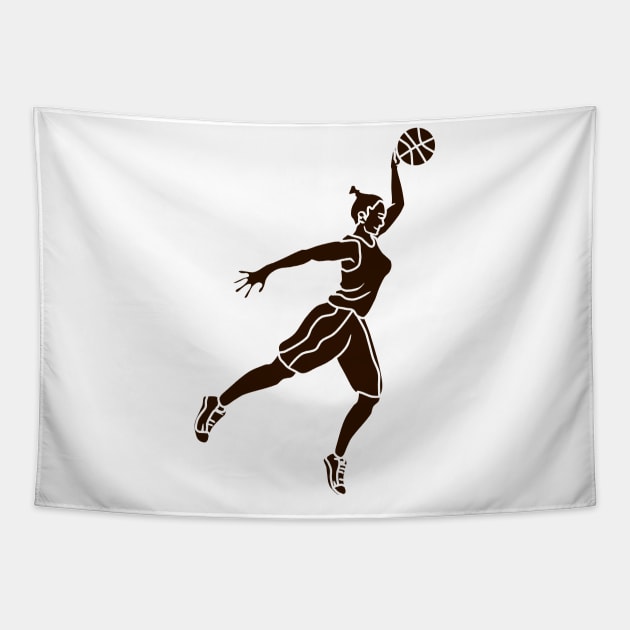 silhouette of female basketball player Tapestry by bloomroge