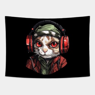 Hardbass Cat With Rave Music Headphones Tapestry