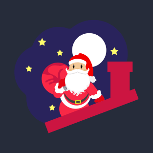 Santa Claus on the Roof Bringing Christmas Gifts T-Shirt