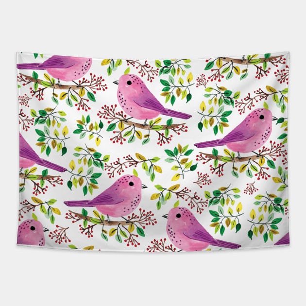 Pink watercolor Bird Tapestry by Think Beyond Color