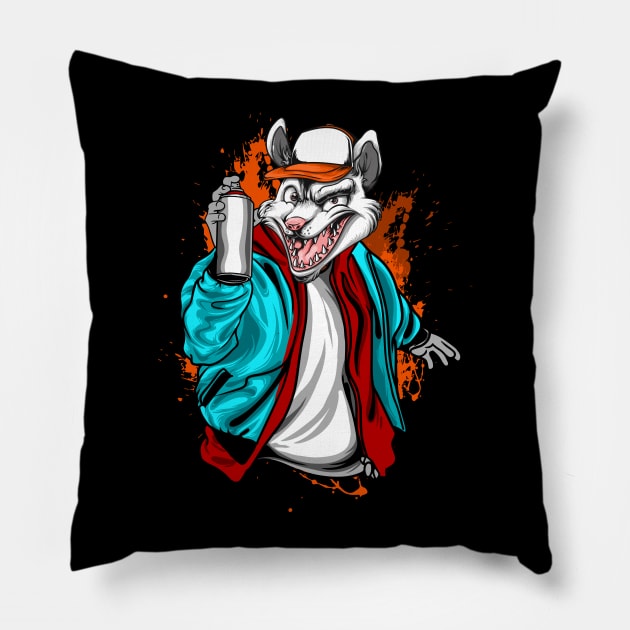 Racoon Bomber illustration Pillow by Mako Design 