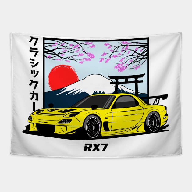 Yellow RX 7 JDM Tapestry by GoldenTuners