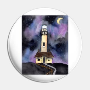 Whimsical Lighthouse with Galaxy Background Pin