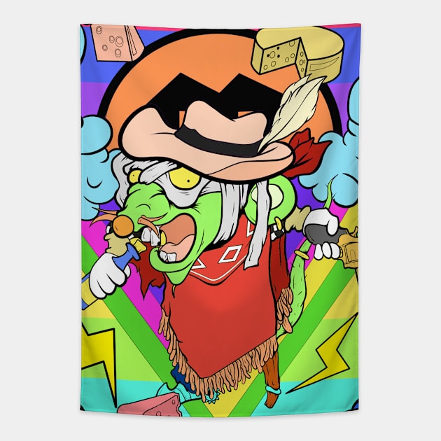 Dope Slluks character mice on the mic drawing Tapestry by slluks_shop