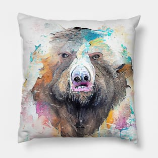 Bear Grizzly Wild Animal Nature Watercolor Art Painting Pillow