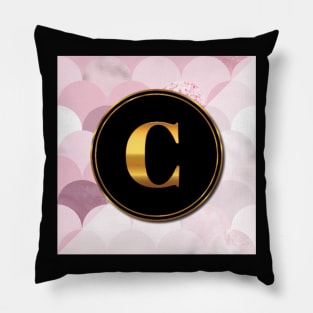 Pink Mermaid Scales, Pretty Gold Initial Monogram Letter c Pillow