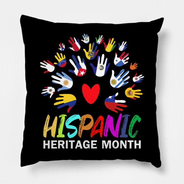 Hispanic Heritage Month All Countries flower hands Flags Pillow by Eleam Junie