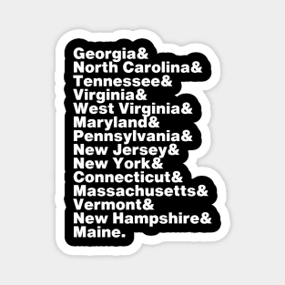 Appalachian Trail Georgia to Maine Sate List (White Font) Magnet