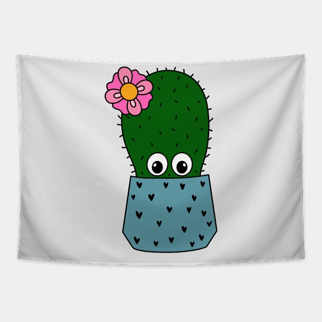 Cute Cactus Design #321: Cactus With A Pretty Flower Tapestry by DreamCactus