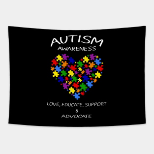 Autism Awareness Love Educate Support & Advocate Heart Puzzle Tapestry