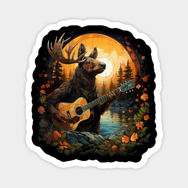 Moose Playing Guitar Magnet by JH Mart