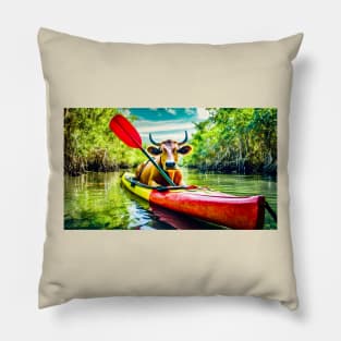 Kayaking Cow Pillow