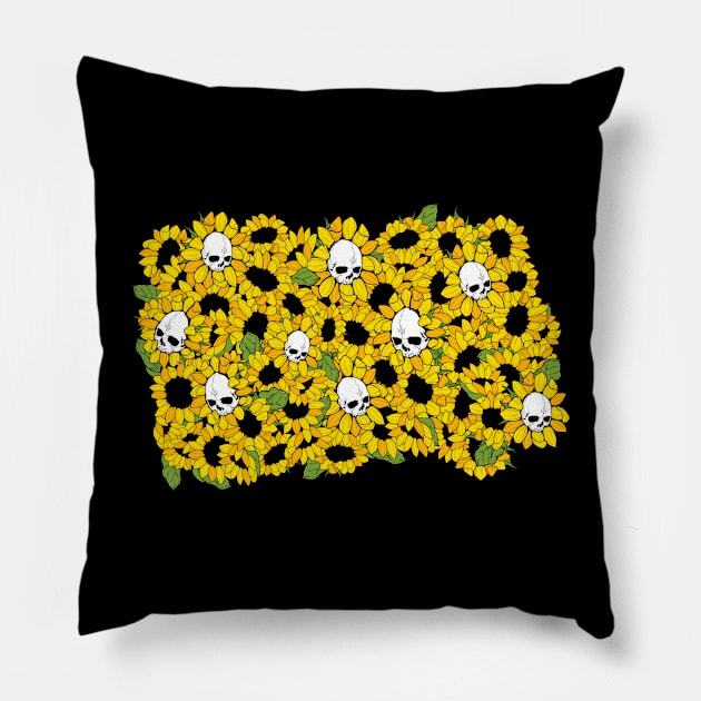 Field of Sunflower Skulls Pillow by Von Kowen