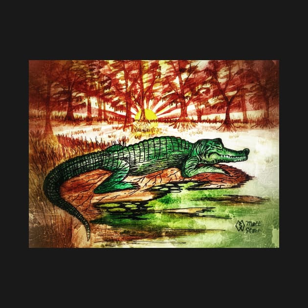 Alligator in Grunge Swamp at Sundown by Matt Starr Fine Art