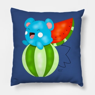 Blue mouse with a watermelon tail Pillow