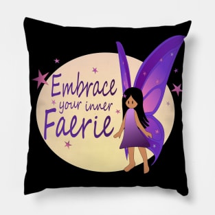 Embrace your inner Faerie - long dark hair, light skin, Pillow