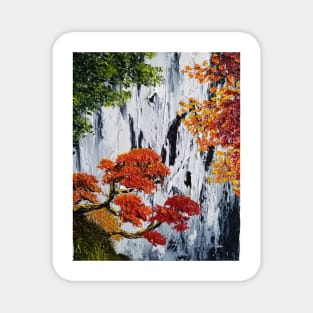 Waterfall Painting, Fall Foliage Art, Autumn Trees, Orange Leaves, Waterfall bag, fall tote, rustic decor, rustic charm Magnet