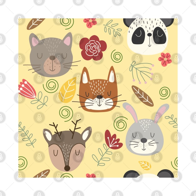 Woodland animals kids pattern yellow background by Arch4Design